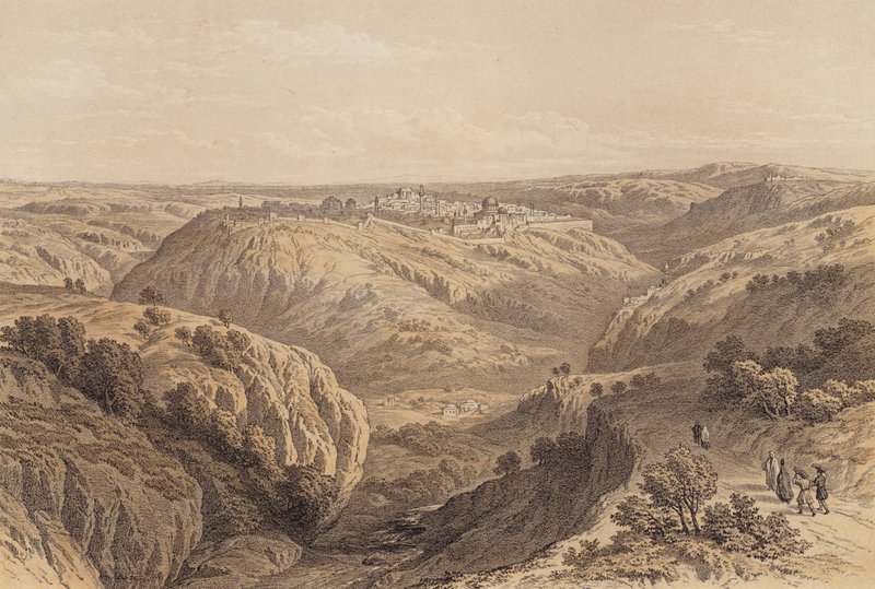 Jérusalem depuis le Sud (lithographie en couleur) - David (after) Roberts