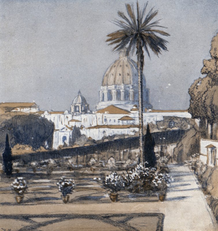 Les jardins du Vatican (lithographie en couleur) - Donald (after) Maxwell