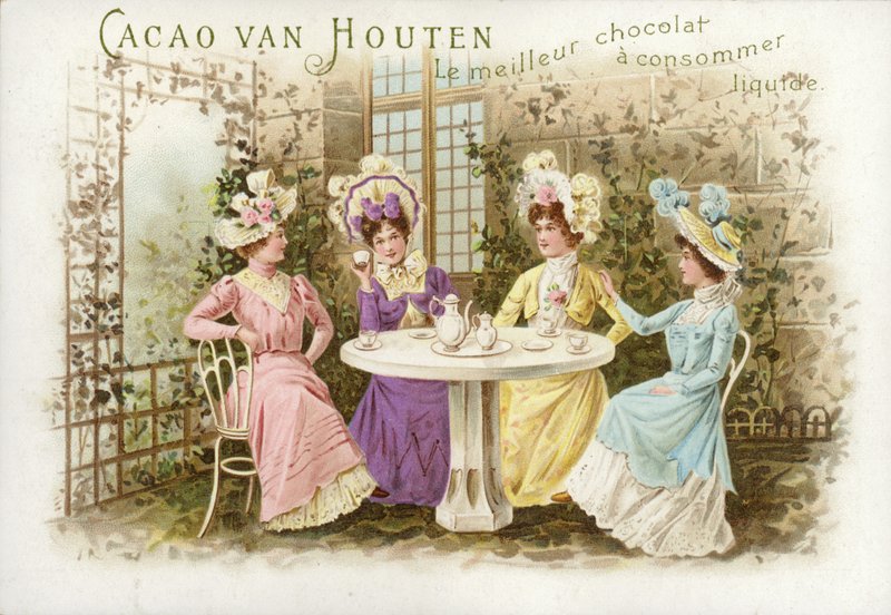 Femmes dans un jardin, buvant du chocolat - Dutch School