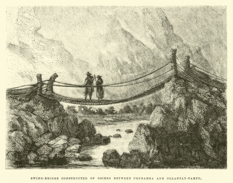 Pont suspendu construit en osiers entre Urubamba et Ollantay-Tampu - Edouard Riou