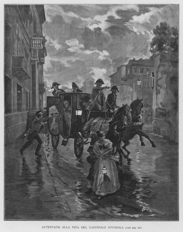 Attentat contre la vie du cardinal Rivarola (gravure) - Edouardo Matania