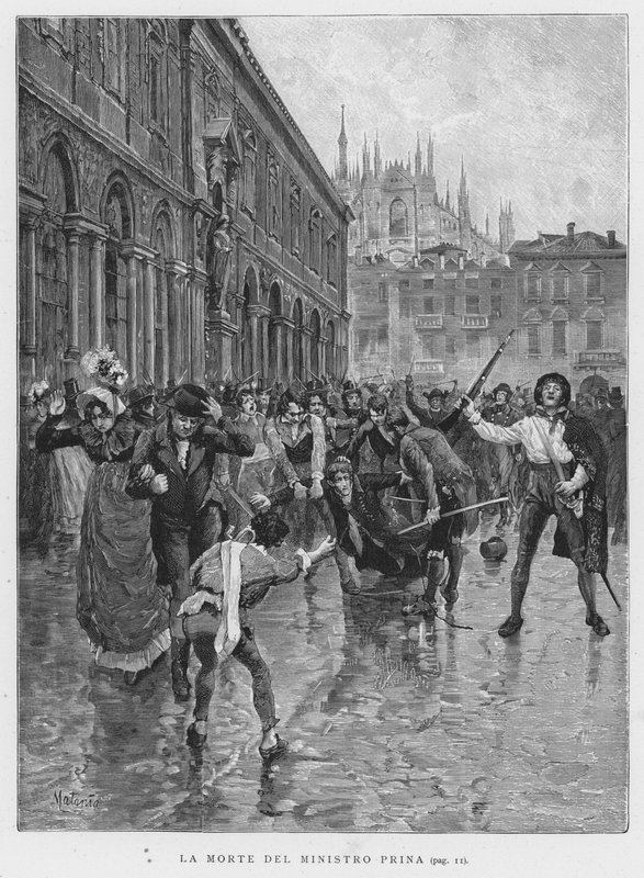 La mort du ministre Prina (gravure) - Edouardo Matania