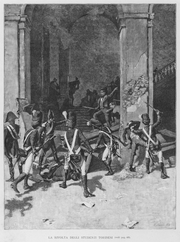 La révolte des étudiants de Turin (gravure) - Edouardo Matania