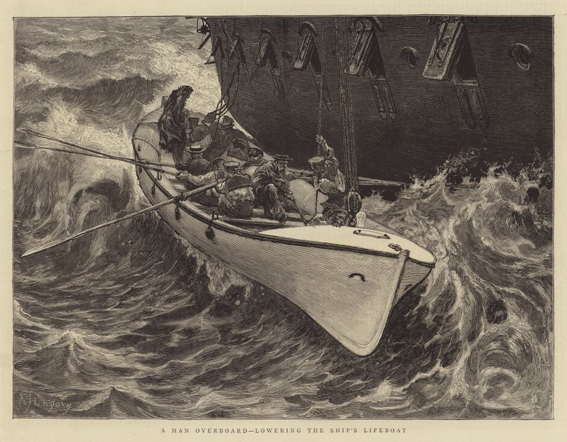 Un homme à la mer, descente du canot de sauvetage du navire - Edward John Gregory