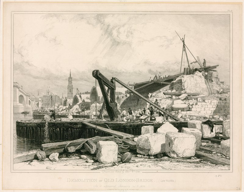 Démolition du vieux pont de Londres, 1832 - Edward William Cooke
