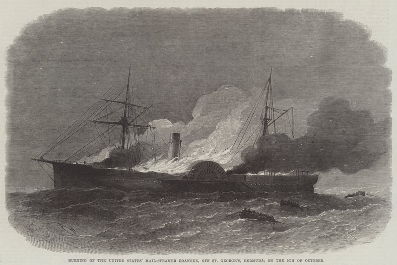 Incendie du Paquebot Postal des États-Unis Roanoke, au large de St George