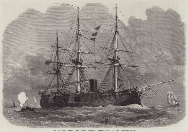 Notre flotte blindée, la corvette à vis Pallas, portant six canons - Edwin Weedon