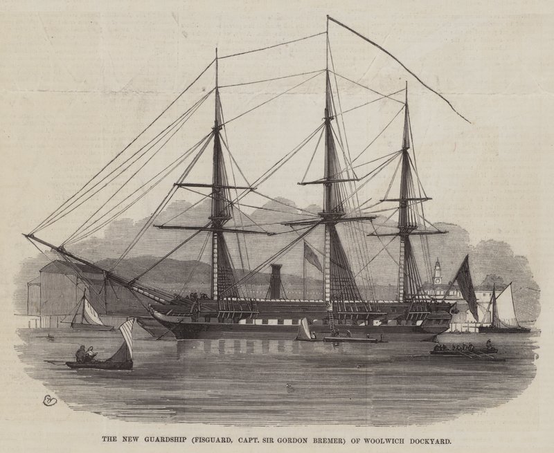 Le nouveau navire de garde (Fisguard, capitaine Sir Gordon Bremer) du chantier naval de Woolwich - Edwin Weedon