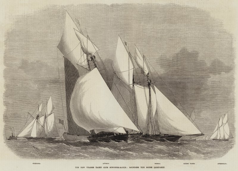 Le nouveau match de goélettes du Thames Yacht Club, contournant le bateau-phare Mouse - Edwin Weedon