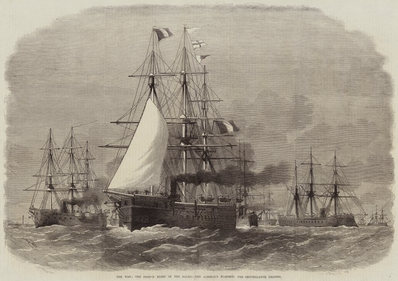 La guerre, la flotte française dans la Baltique, le navire amiral, la Serveillante, en tête - Edwin Weedon
