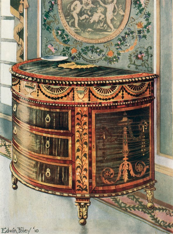 Commode en bois de satin incrusté - Montures en or moulu - Edwin John Foley