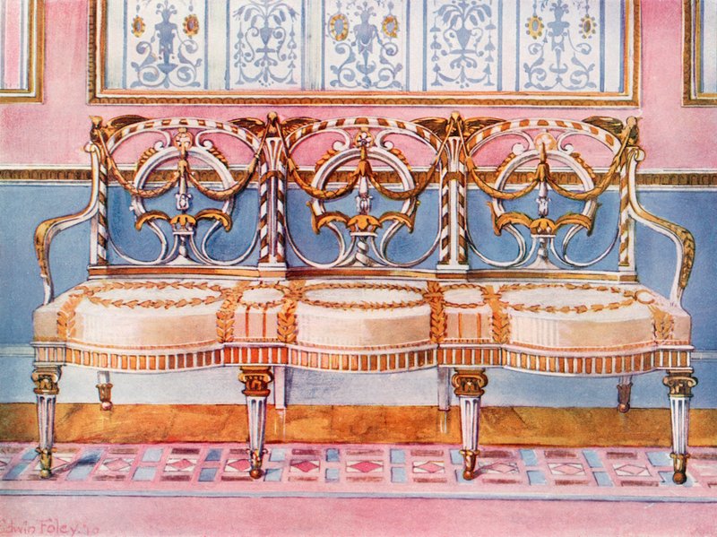 Canapé blanc doré et peint--Influence Pergolèse - Edwin John Foley