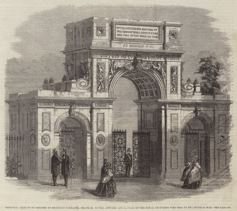 Arc commémoratif à ériger à Brompton Barracks, Chatham, en mémoire des officiers et sapeurs des Royal Engineers tombés pendant la guerre de Russie - English School