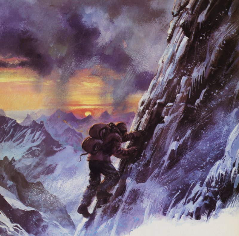 Walter Bonatti luttant vers le sommet du Cervin - English School