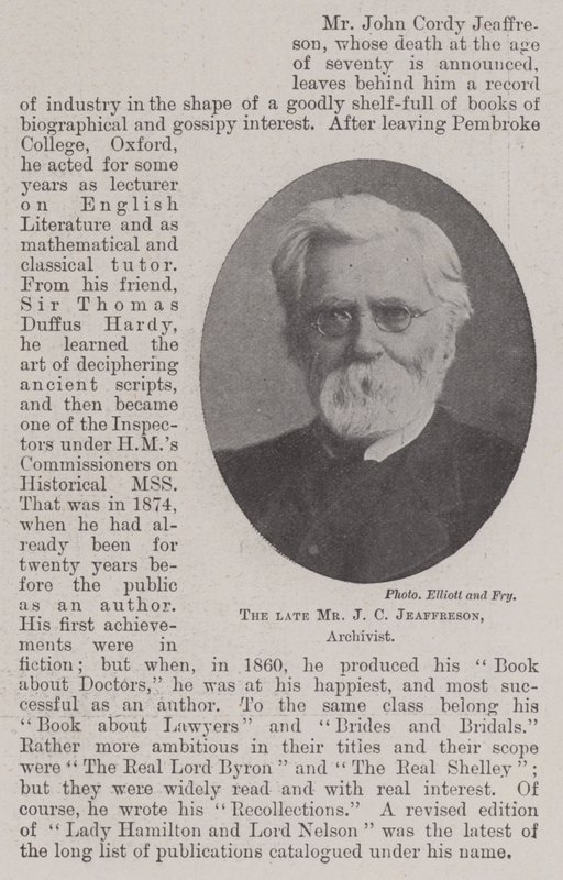 Feu M. J C Jeaffreson, archiviste - English Photographer