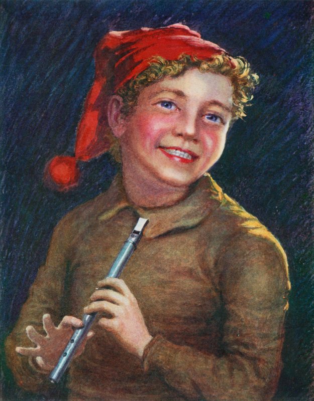 Un joyeux joueur de flûte (lithographie en couleur) - English School