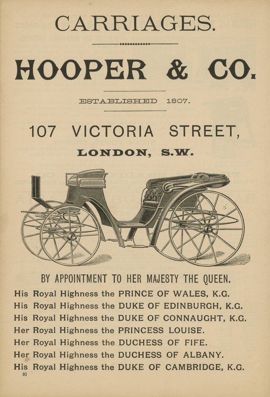 Publicité pour les carrosses Hooper & Co - English School