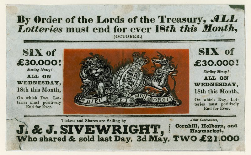 Publicité pour la dernière loterie, 1826 - English School