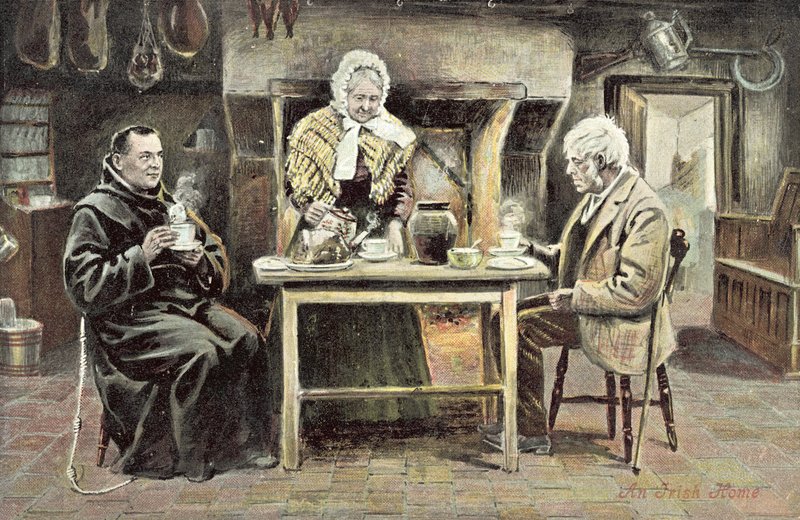Un foyer irlandais (lithographie en couleur) - English School