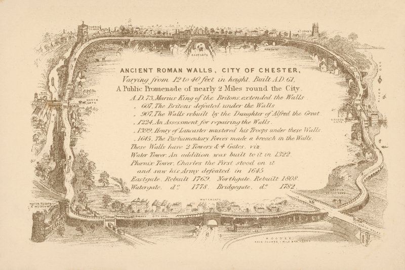 Murs romains anciens de Chester (lithographie) - English School