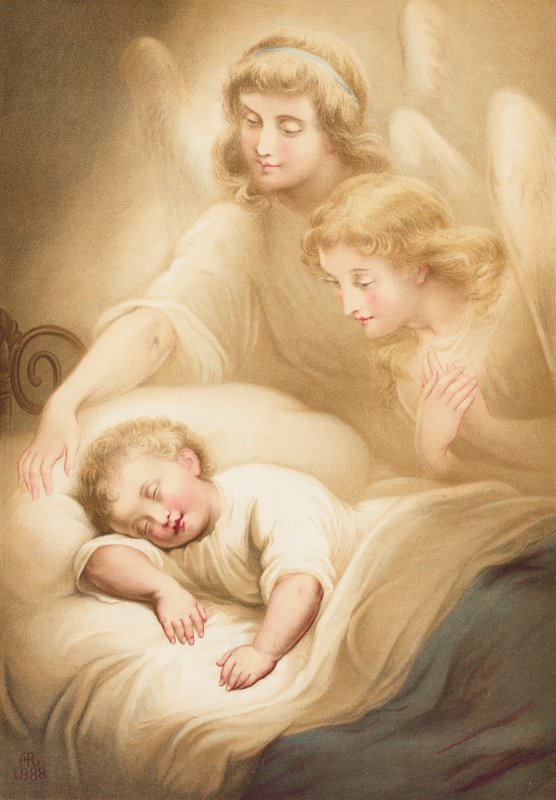 Anges veillant sur un enfant endormi - English School