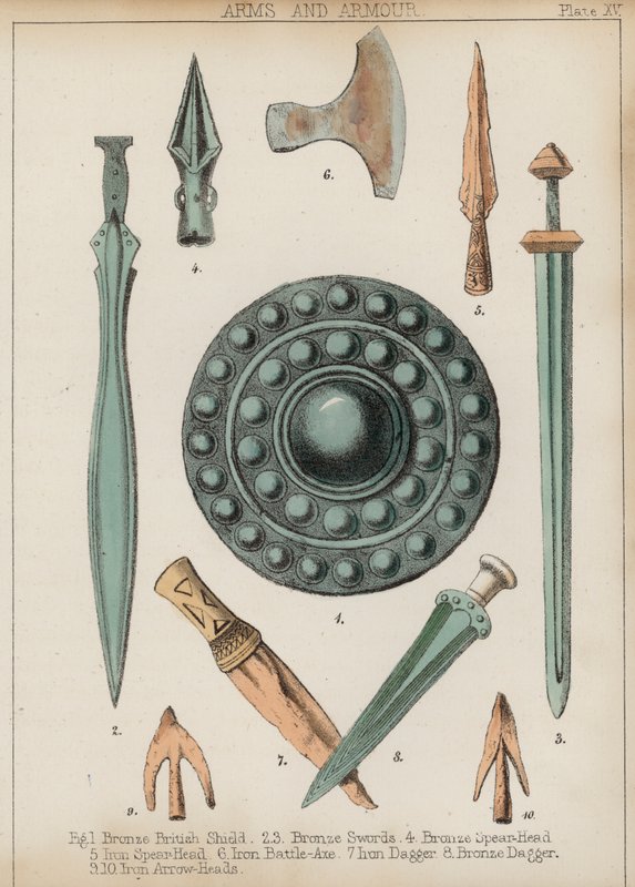 Armes et armures (lithographie en couleur) - English School