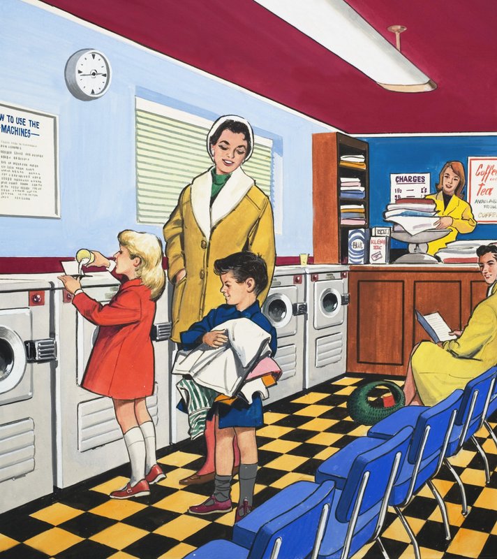 À la laverie automatique (gouache sur papier) - English School