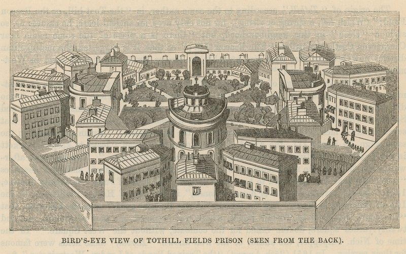 Vue aérienne de la prison de Tothill Fields - English School
