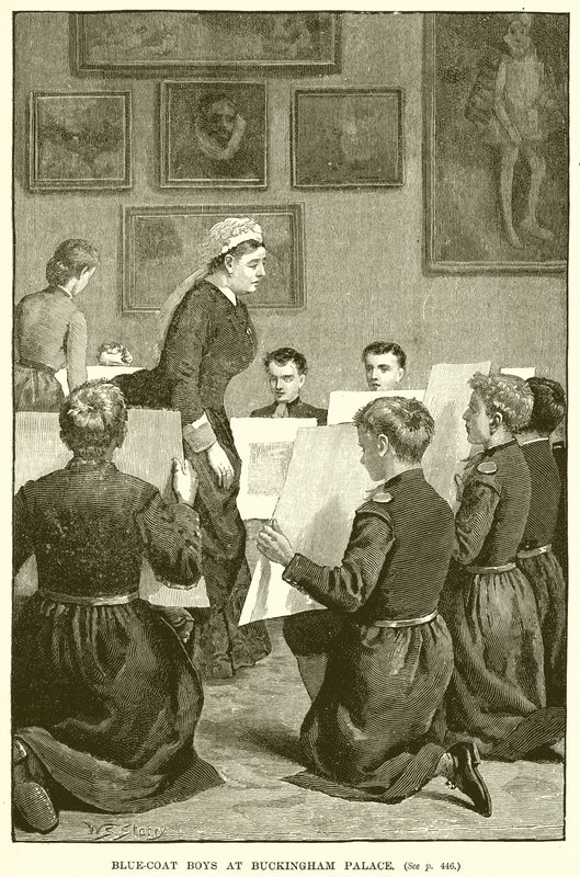 Garçons en uniforme bleu au palais de Buckingham - English School