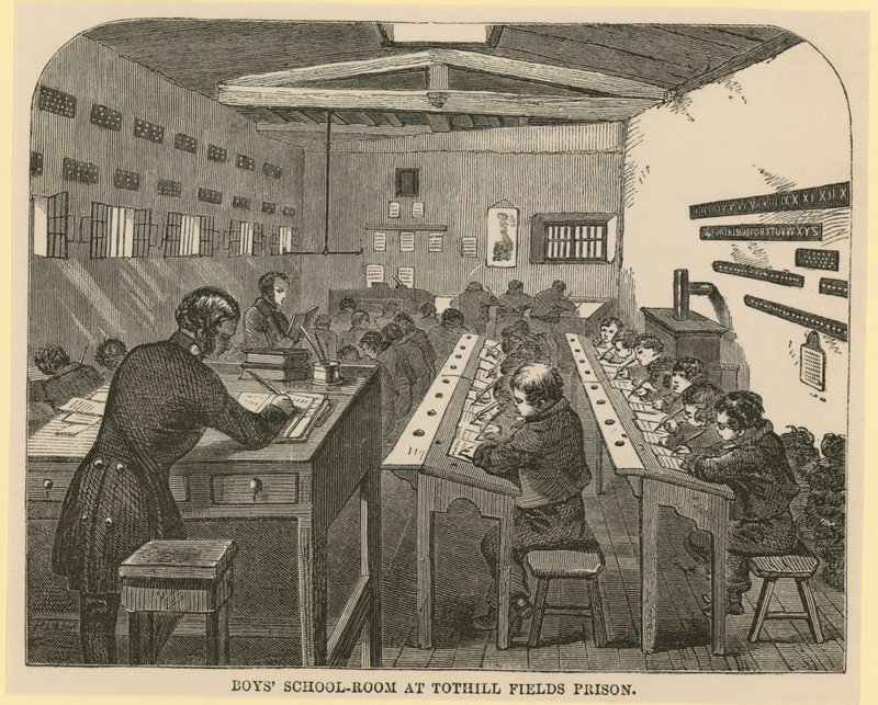 Salle de classe des garçons à la prison de Tothill Fields - English School