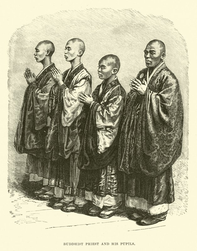Prêtre bouddhiste et ses élèves - English School