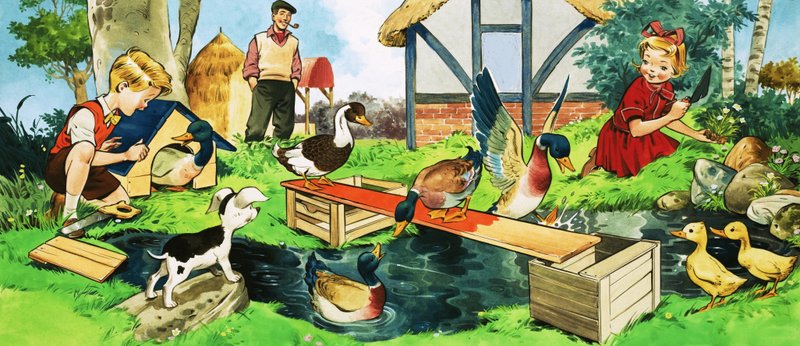 Enfants et canards jouant - English School