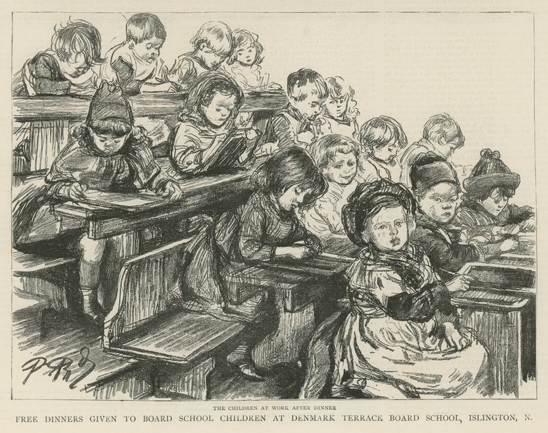 Enfants au travail après le dîner - English School
