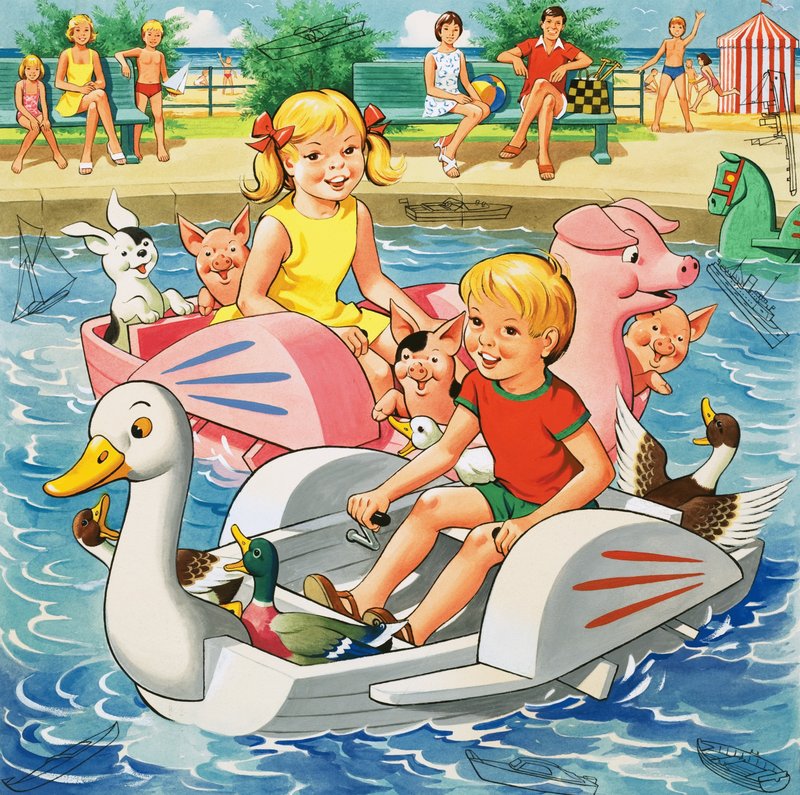 Enfants sur des pédalos (avec objets cachés) - English School