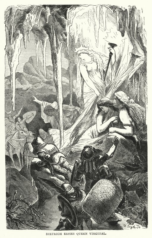Dietrich aperçoit la reine Virginal (gravure) - English School