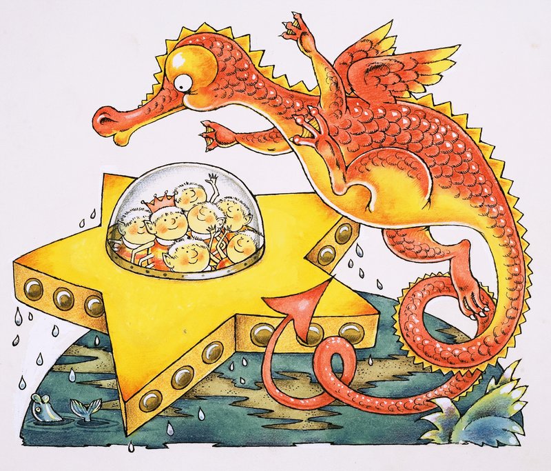 Dragon entourant un vaisseau spatial en forme d