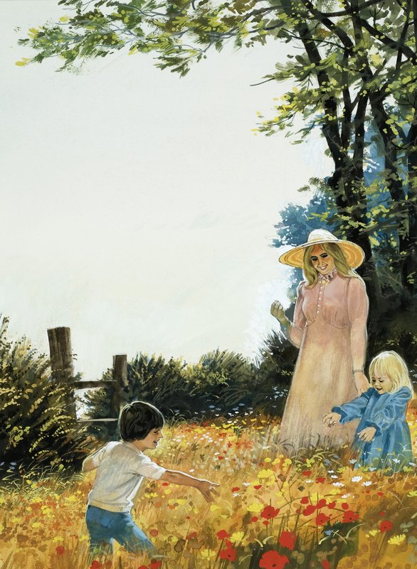 Famille dans un champ fleuri - English School