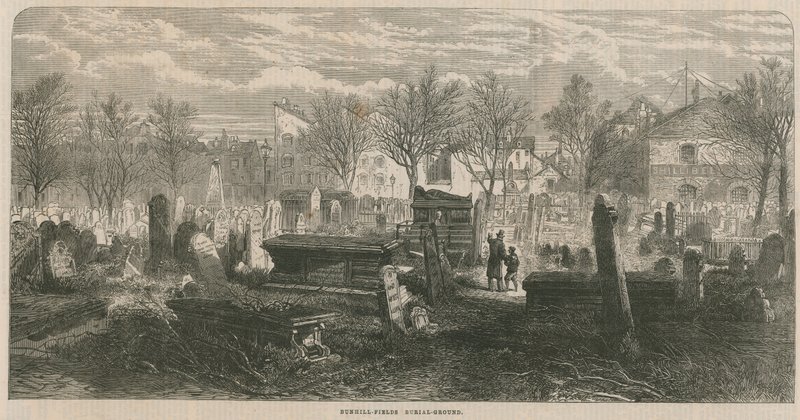 Vue générale du cimetière de Bunhill Fields - English School