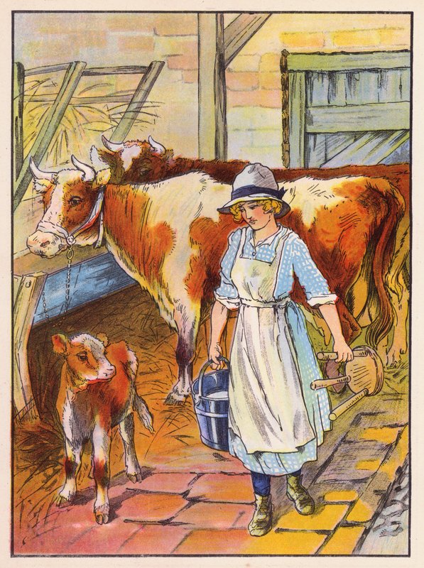 Fille trayant des vaches - English School