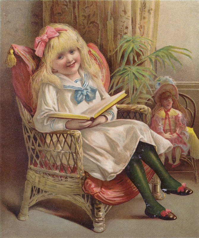 Fille lisant dans un fauteuil - English School