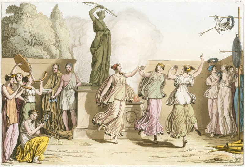 Femmes grecques dansant autour de la statue de Diane - English School