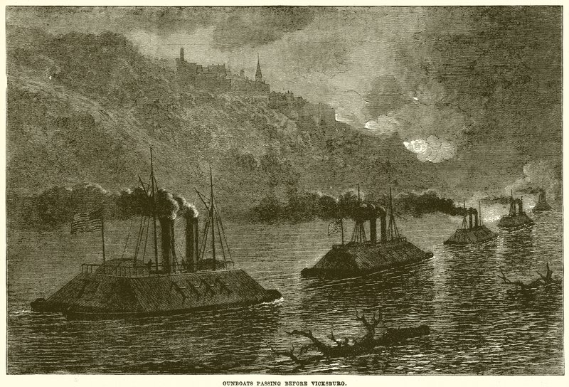 Canonnières passant devant Vicksburg - English School