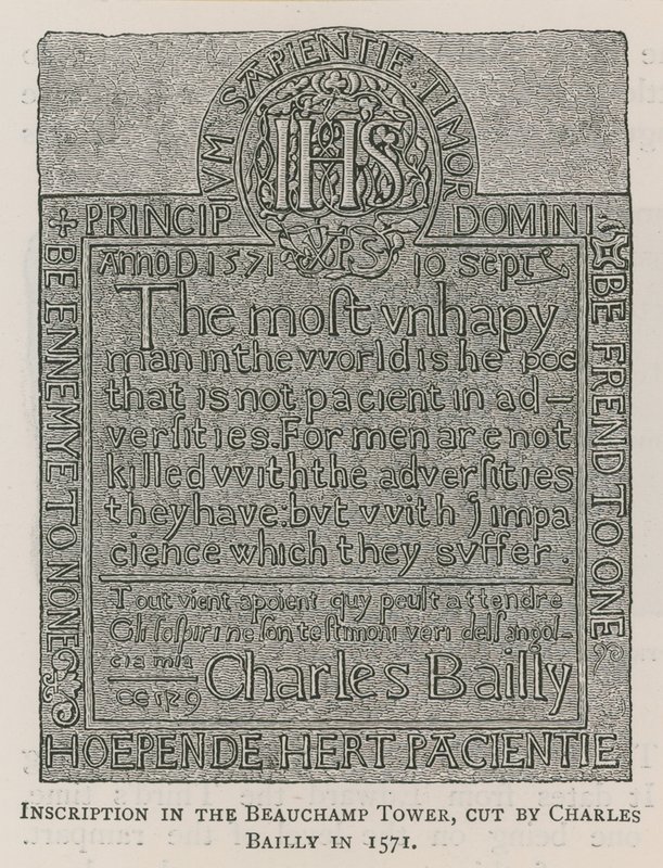 Inscription dans la Tour de Beauchamp - English School