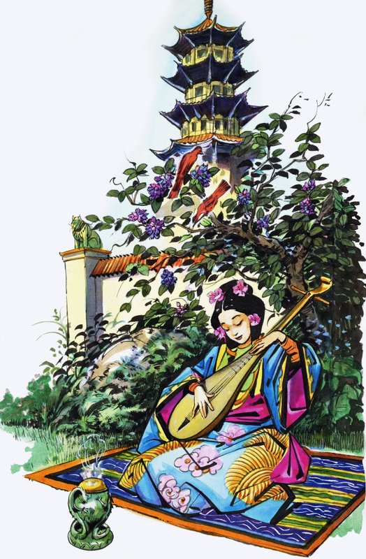 Jeune fille japonaise dans un jardin - English School