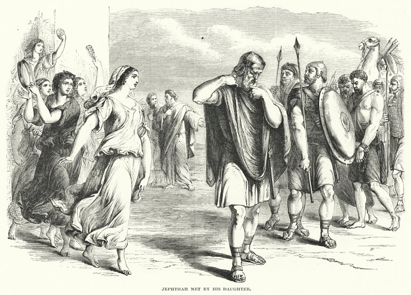 Jephthé accueilli par sa fille (gravure) - English School