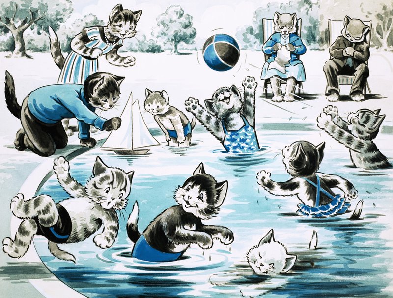 Chatons jouant dans un étang - English School