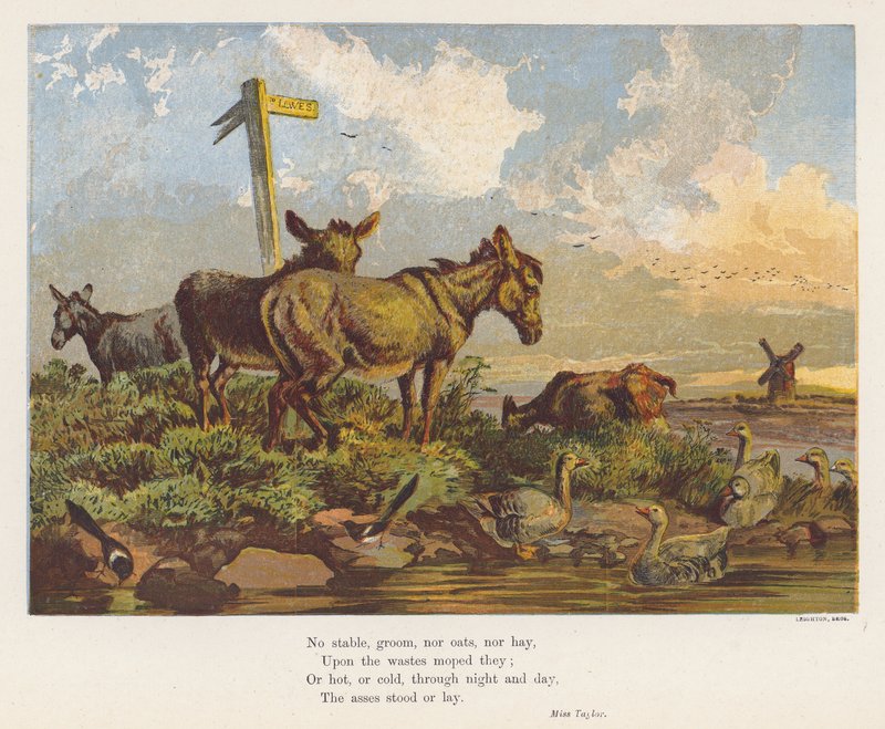 Paysage avec ânes et oiseaux - English School