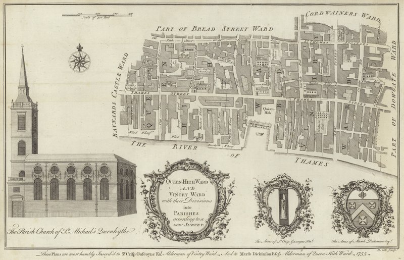 Carte des quartiers de Queenhithe et Vintry, Londres - English School