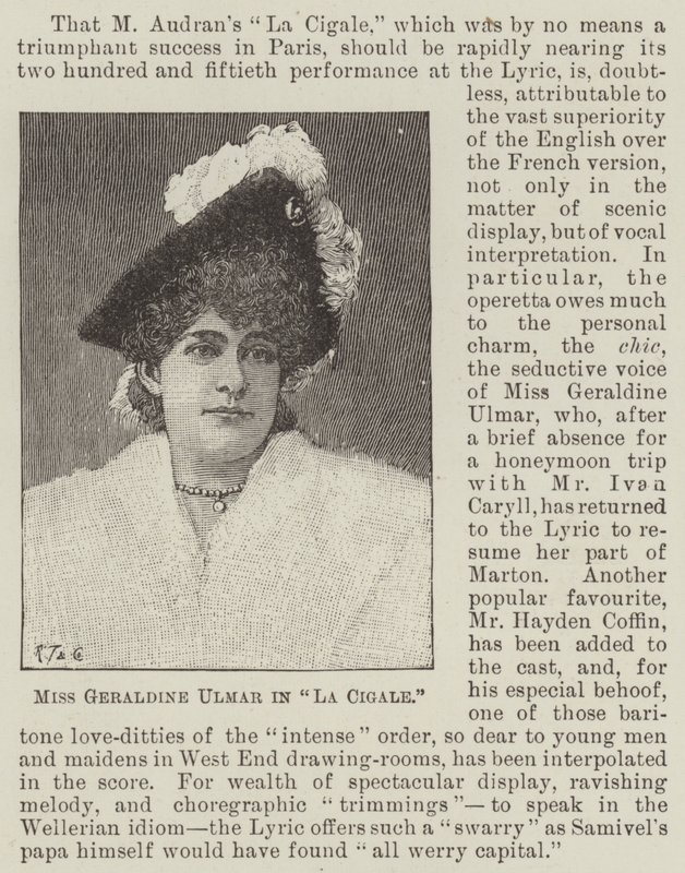 Mlle Geraldine Ulmer dans "La Cigale" (gravure) - English School