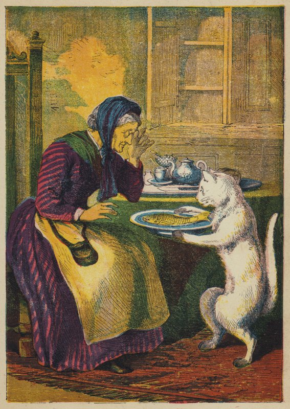 Le Chat Apporte du Poisson (lithographie en couleur) - English School